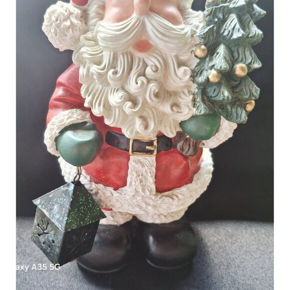 Ceramic Santa Claus Figurine Holding Christmas Tree & Lantern Christmas Artsy - Picture 2 of 10